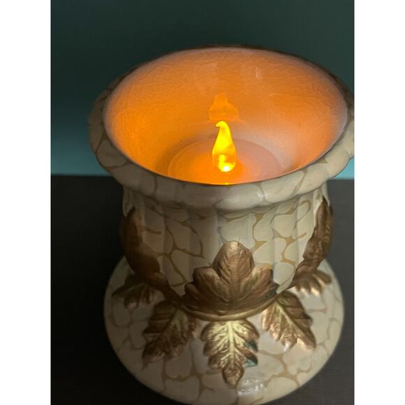 Partylite Gold Leaf Cermaic Candle Holder - P7148 - Retired -Candle not Included - Picture 2 of 7